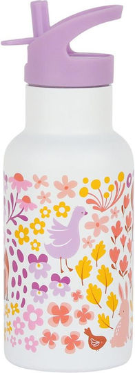 A Little Lovely Company Неръждаема Стомана Детска Бутилка За Вода Термос със Сламка Бежова 350ml