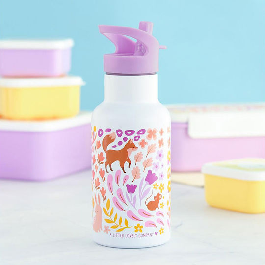 A Little Lovely Company Неръждаема Стомана Детска Бутилка За Вода Термос със Сламка Бежова 350ml