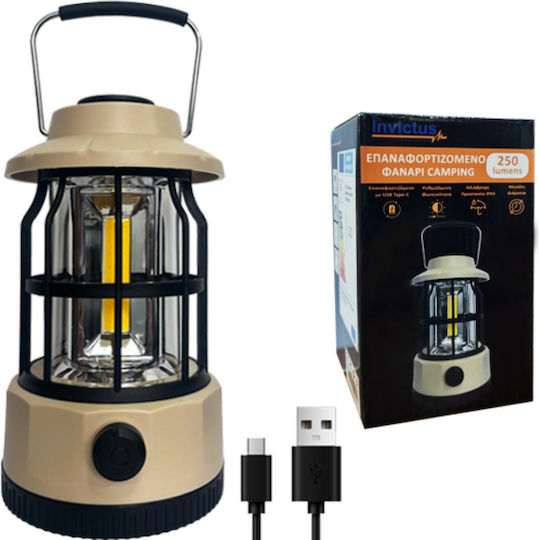 Invictus Lanternă Portabilă LED Reîncărcabilă Pentru Camping Cu Lanternă 250 Lumen Bej