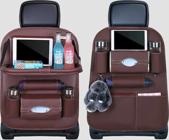 Hurtel Foldable Shelf Mini Car Table Car Back Seat Organizer Brown