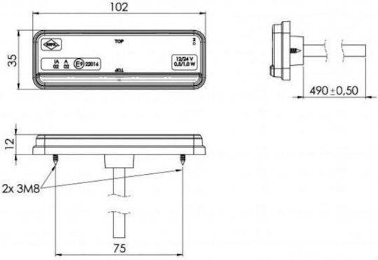 Lumină de marcaj LED Idealstore Dimensiuni 102 X 35 Galben Neon Tensiune 12-24v Distanța între găuri 75mm Grad de protecție la apă IP68