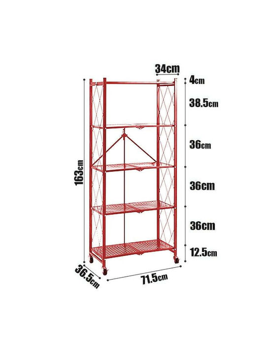 Metallic Outdoor Shelving Unit with 5 Shelves Red 71.5x34x163cm