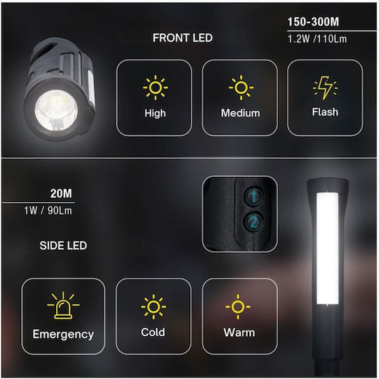 GSC Rechargeable Flashlight LED IP20 with Maximum Brightness 110lm Black