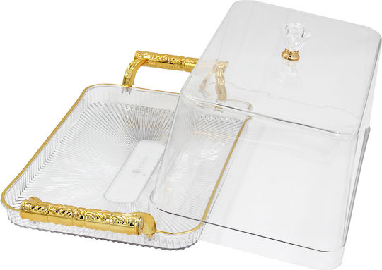 Keskor Τουρτιέρα Πλαστική με Καπάκι Χρυσή 41x20x14εκ.