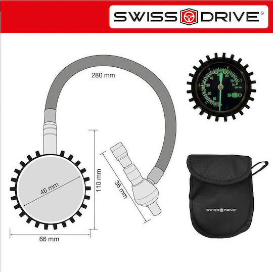 Swiss Drive Analog Tire Pressure Gauge 0-75 Psi 0-5 Bar