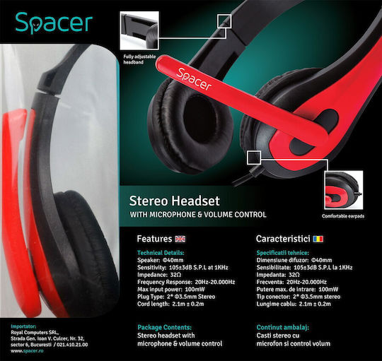 Spacer SPK-507 On Ear Gaming Headset cu conexiune 3,5mm Roșu