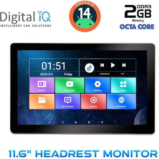 Digital IQ 11.6" Touch Screen Multimedia for Car Headrest with Bluetooth GPS