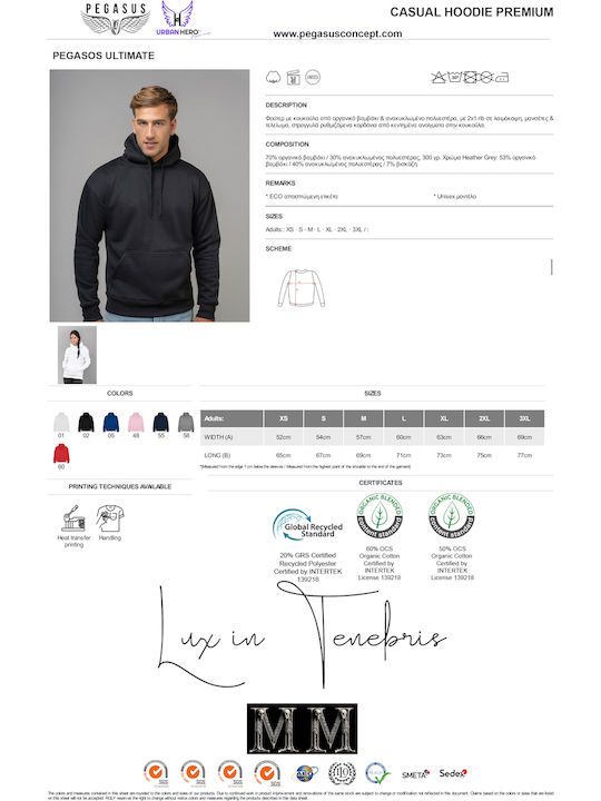 Lux In Tenebris Premium Kapuzenpulli mit Logo und Taschen