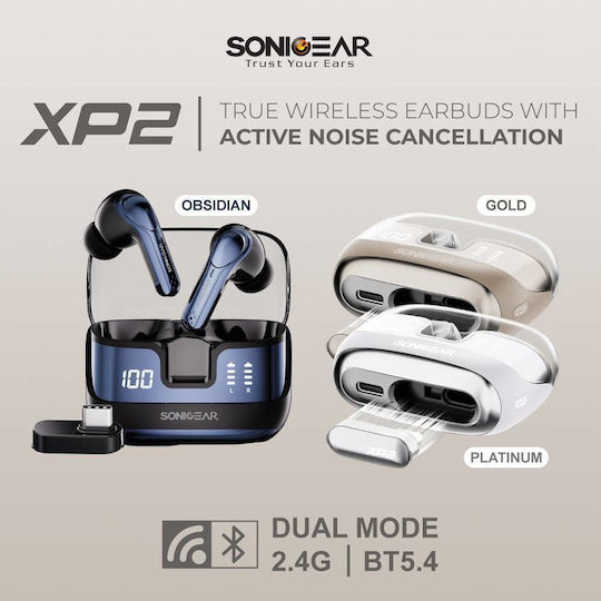 Sonic Gear Dual Mode In ear Bluetooth хендсфри Слушалки с Устойчивост на Пот и Кутийка за Зареждане Gold