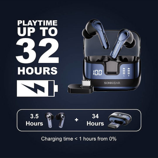 Sonic Gear Dual Mode In ear Bluetooth хендсфри Слушалки с Устойчивост на Пот и Кутийка за Зареждане Gold