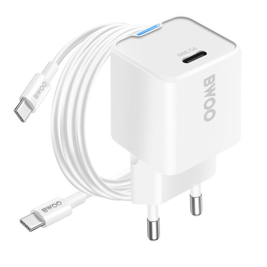 BWOO Ladegerät GaN mit USB-C Anschluss und Kabel USB-C - USB-C 30W Stromlieferung Weißs (GaN)