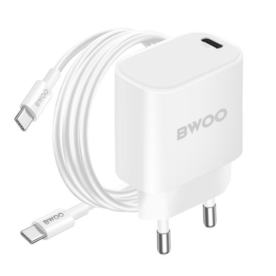 BWOO Charger with USB-C Port and Cable USB-C - USB-C 20W Power Delivery Whites (CDA159)