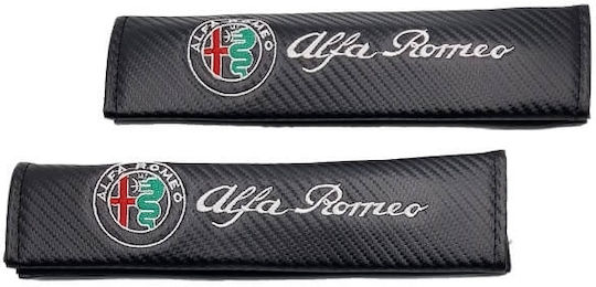 Set Car Seat Belt Pads “alfa Romeo” 2 Pieces Oem – Black Carbon