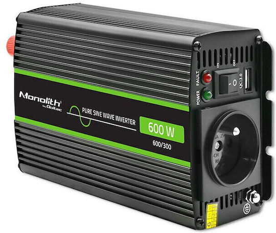Qoltec Inverter Αυτοκινήτου Καθαρού Ημιτόνου 600W για Μετατροπή 24V DC σε 230V AC
