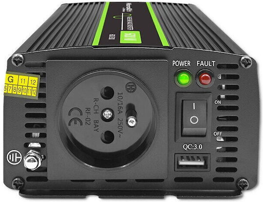 Qoltec Inverter Αυτοκινήτου Καθαρού Ημιτόνου 600W για Μετατροπή 24V DC σε 230V AC