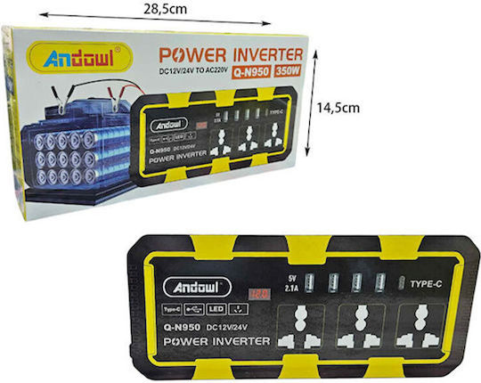 Andowl Qn950 Invertor Auto 350W pentru Convertirea 12V DC în 220V AC cu 4xUSB