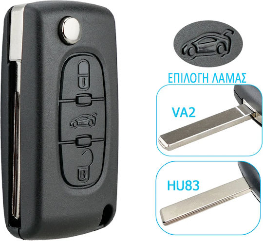 Car Key Shell with Blade with 3 Buttons for Citroen / Peugeot