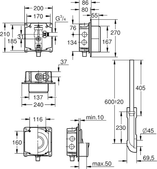 Grohe Pressable Built-in Flushometer Valve 3/4" 37153000