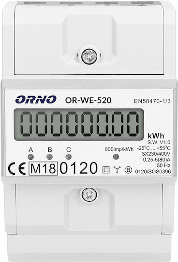 Orno Kilowatt Hour Meter Electric Panel Digital Rail Three-phase OR-WE-520