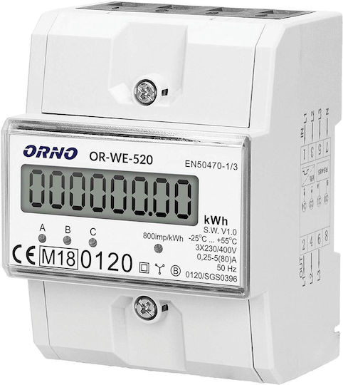 Orno Kilowatt Hour Meter Electric Panel Digital Rail Three-phase OR-WE-520