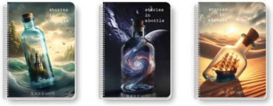 Spiral Notebook 5 Subjects A4 150 Sheets Bottles Various Designs Black & White