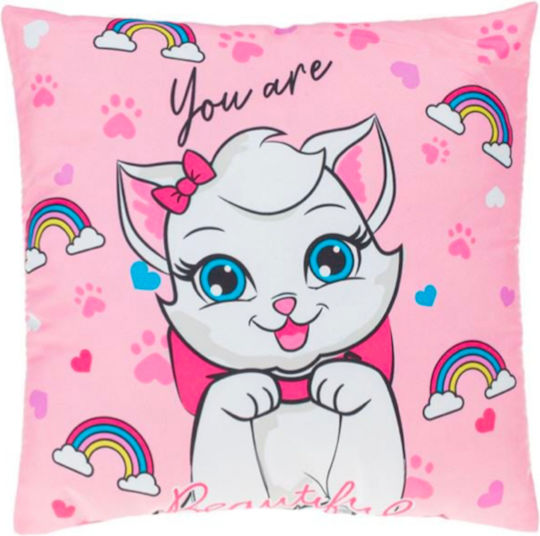 Decorative Pink Cat Pillow "You Are Beautiful" 30x30cm