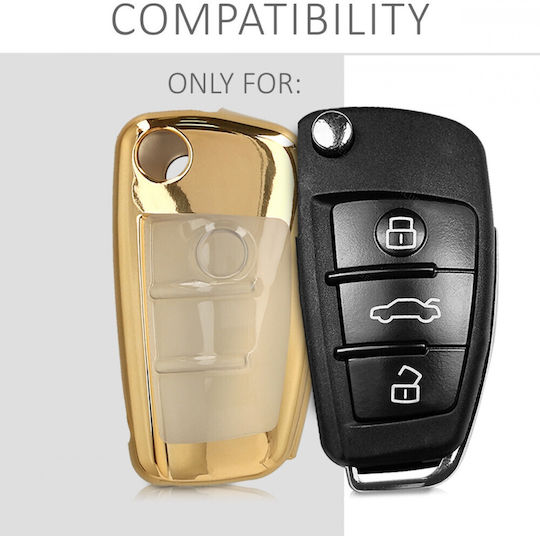 Silicone Car Key Cover Case with 3 Buttons for Audi Gold