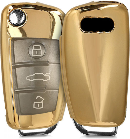 Silicone Car Key Cover Case with 3 Buttons for Audi Gold
