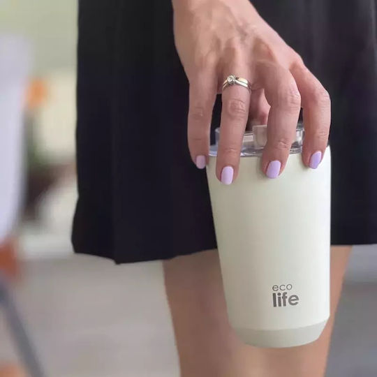 Ecolife Glass Thermos Stainless Steel / Aluminum / Plastic BPA Free 360ml Pure Cream