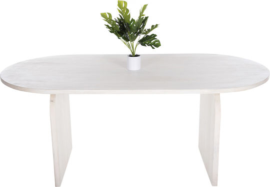Mango Masă Ovală Pentru Sala De Mese Din Lemn Masiv Alb 180.5x90x76cm