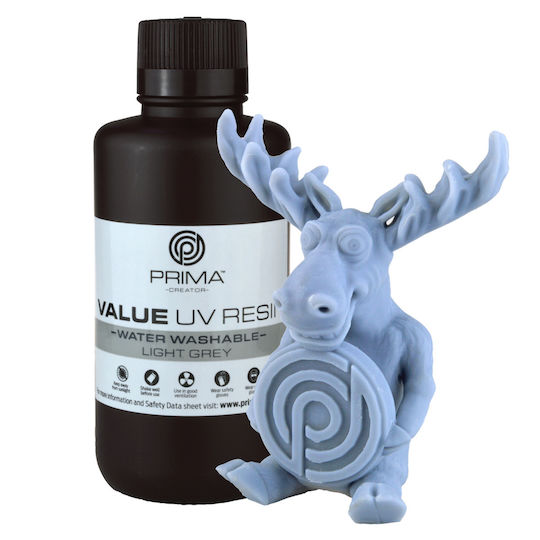 PrimaCreator Value UV Water Washable Resin for 3D Printer Light Grey 500ml (PV-Resin-B405-0500-LG)