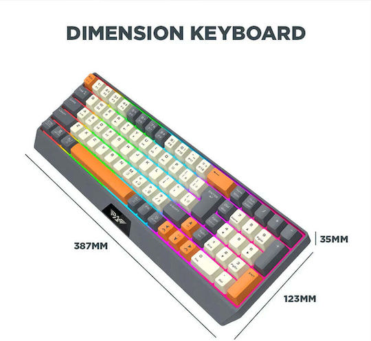 Armaggeddon MM-852R Fără fir Set Gaming Tastatură cu Taste Iluminate & Mouse (Engleză US) Stealth Grey Orange