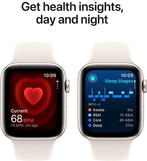 Apple Watch SE 2024 Aluminum 40mm Waterproof with Heart Rate Monitor Starlight with Starlight Sport Band S/M