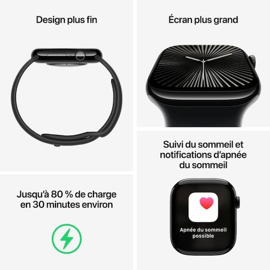 Apple Watch Series 10 Aluminium 46mm Αδιάβροχο με Παλμογράφο (Jet Black με Black Sport Band - M/L)