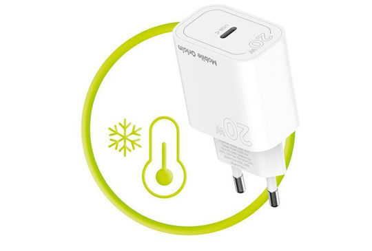 Mobile Origin Φορτιστής Χωρίς Καλώδιο με Θύρα USB-C 20W Power Delivery Λευκός (MO11)
