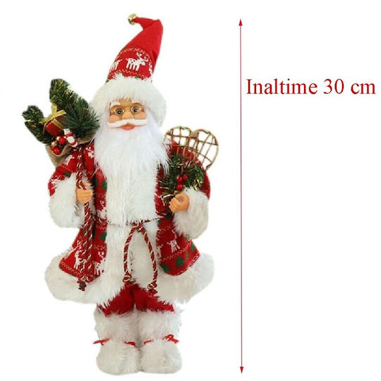 Decorativ Moș Crăciun Roșuς din Tesatura cu Ren 30cm.