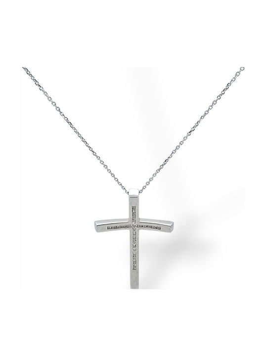 Mentzos Weißgold Kreuz 18K mit Kette