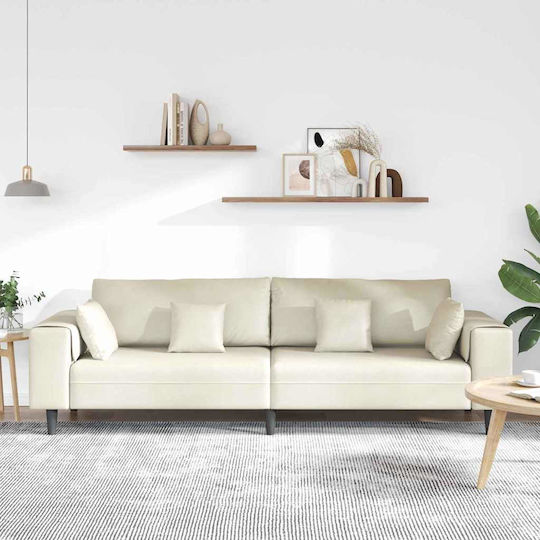 Vier Sitzer Samt Sofa Creme mit Dekokissen 250x77x76cm