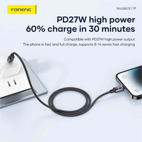 Foneng Geflochten USB-C zu Lightning Kabel 27W Schwarz 1m