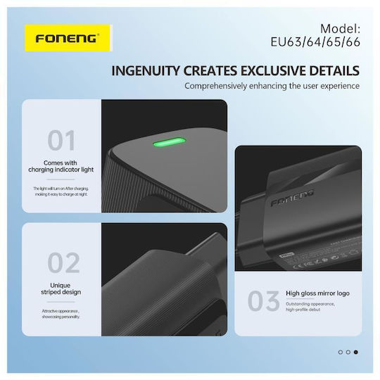 Foneng Φορτιστής Χωρίς Καλώδιο με 2 Θύρες USB-A 12W Λευκός (EU63)