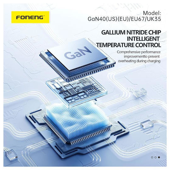 Foneng Φορτιστής Χωρίς Καλώδιο GaN με Θύρα USB-A και 3 Θύρες USB-C 100W Power Delivery / Quick Charge 3.0 Λευκός (GaN40-EU)