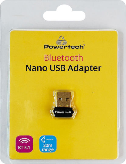 Powertech USB Bluetooth 5.1 Адаптер с Обхват 20м Сив (PT-1452)