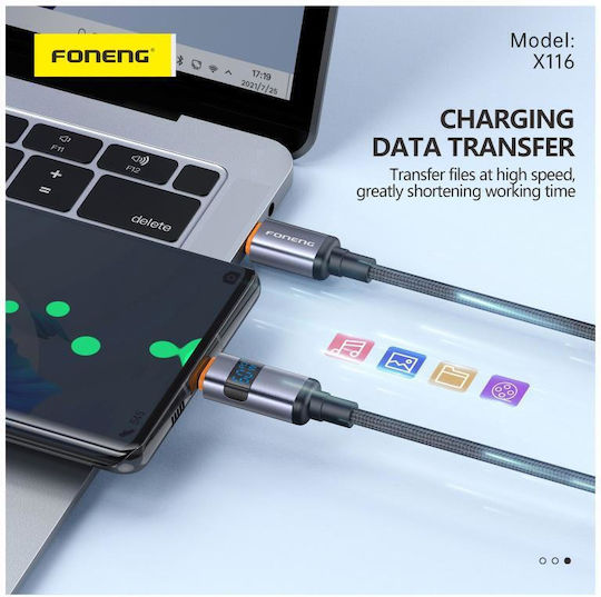Foneng Braided USB 2.0 Cable USB-C male - USB-C 60W PD Μαύρο 1.2m