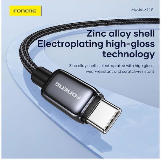 Foneng Braided USB 2.0 Cable USB-C male - USB-C 100W Μαύρο 1m