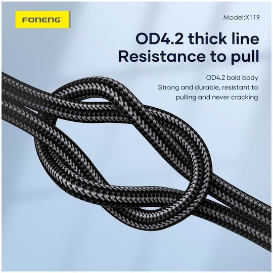 Foneng Braided USB 2.0 Cable USB-C male - USB-C 100W Μαύρο 1m