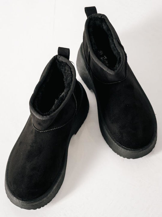 Suede Women's Ankle Boots with Fur Black