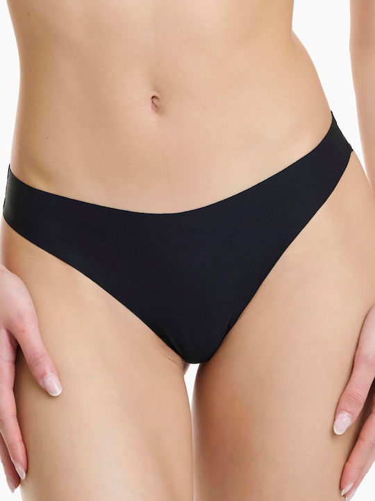 Βαμβακερά Γυναικεία String 2Pack χωρίς Ραφές Μαύρο