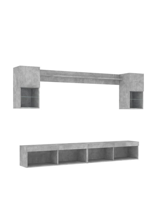 Living Room TV Unit with Showcase & Lighting Grey Rock