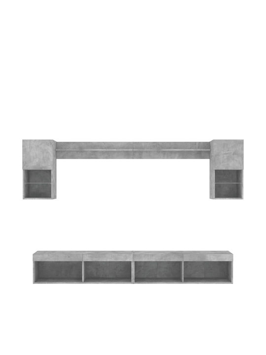 Living Room TV Unit with Showcase & Lighting Grey Rock