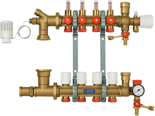 Preassembled Distributor Set Giacomini R557fy010 Flow Meters 10 Circuits  150 Sqm Coverage Manifold Underfloor Heating Thermostatic Control